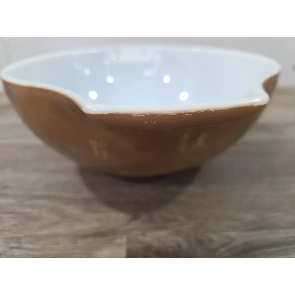 Vintage Pyrex Early American 444 4qt Cinderella Mixing Bowl Brown Gold